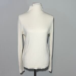 Loft Cream Ivory Ribbed Long Sleeve Mock neck Sweater Women's Large